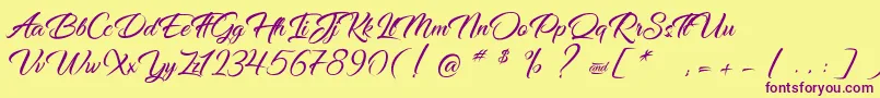 DancingInTheRainbow Font – Purple Fonts on Yellow Background