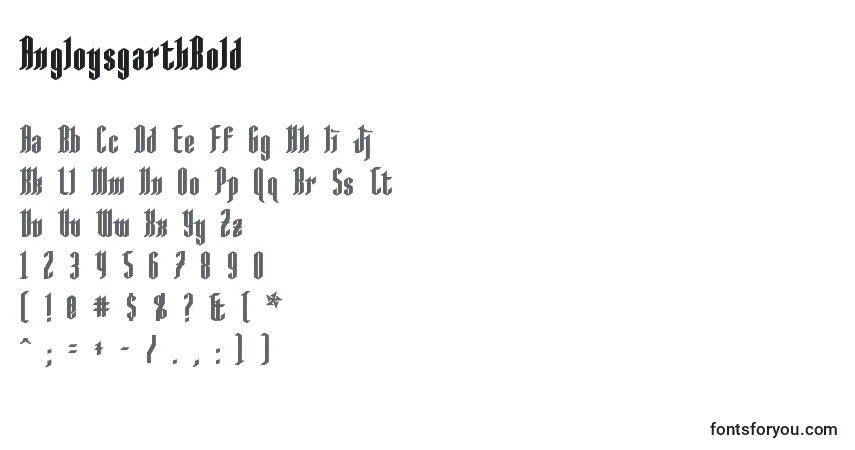 A fonte AngloysgarthBold – alfabeto, números, caracteres especiais