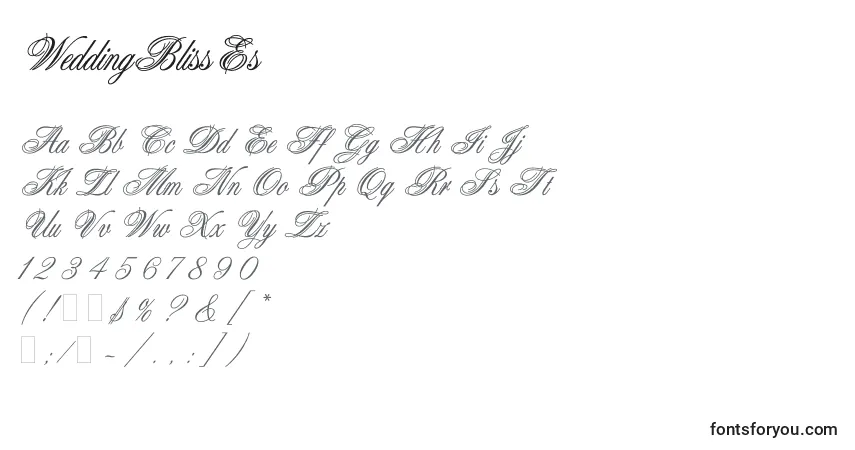 Czcionka WeddingBlissEs – alfabet, cyfry, specjalne znaki