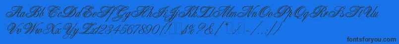 WeddingBlissEs-Schriftart – Schwarze Schriften auf blauem Hintergrund