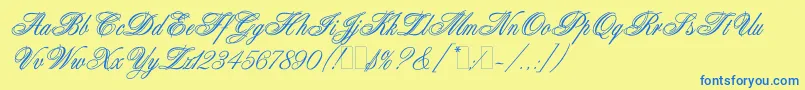WeddingBlissEs Font – Blue Fonts on Yellow Background