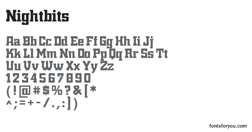 Nightbits-fontti – aakkoset, numerot, erikoismerkit