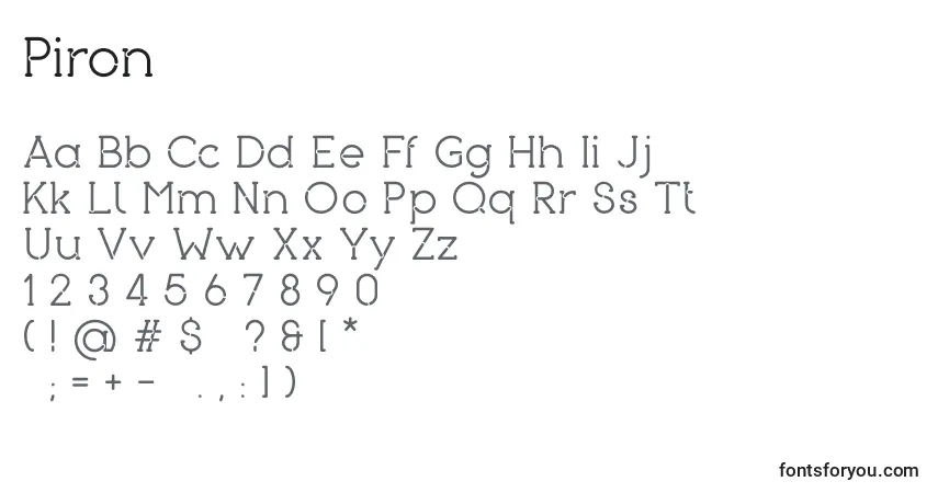 Czcionka Piron – alfabet, cyfry, specjalne znaki