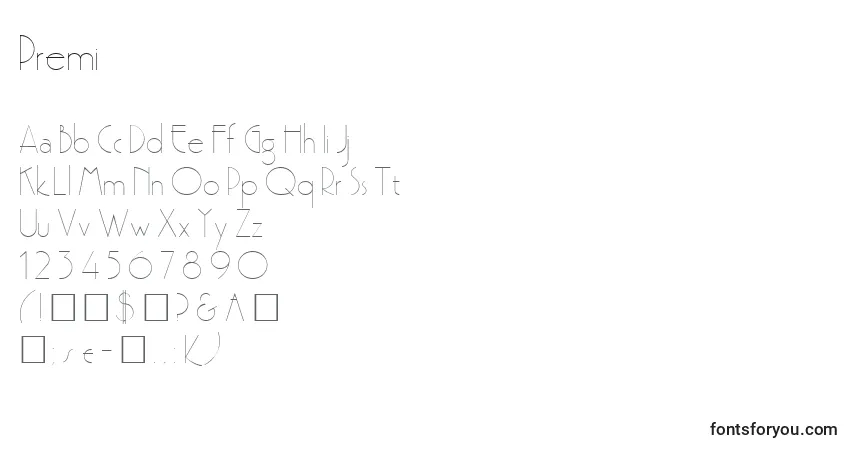 Шрифт Premi – алфавит, цифры, специальные символы