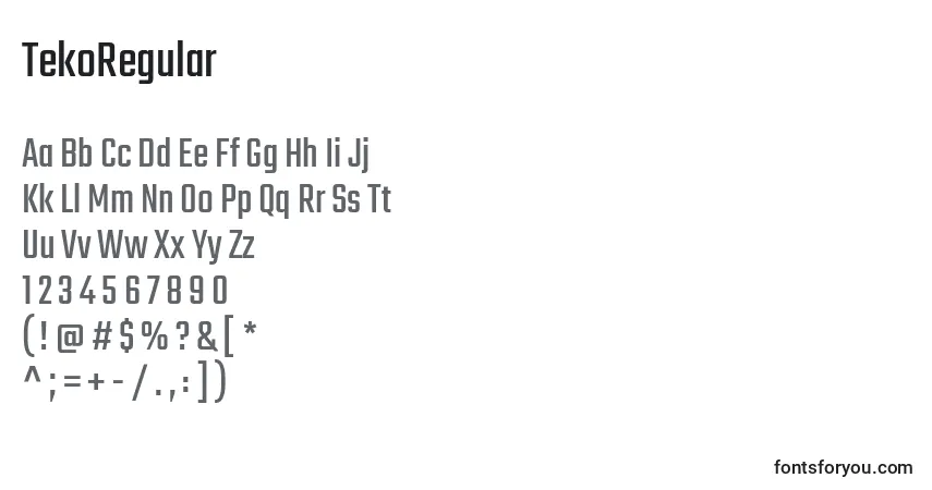 Czcionka TekoRegular – alfabet, cyfry, specjalne znaki