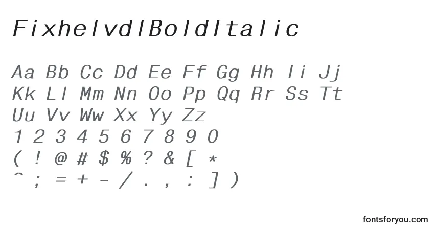 Czcionka FixhelvdlBoldItalic – alfabet, cyfry, specjalne znaki