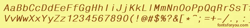 フォントFixhelvdlBoldItalic – 茶色の文字が黄色の背景にあります。