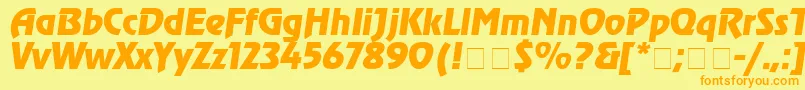 フォントAgrevuecyrItalic – オレンジの文字が黄色の背景にあります。