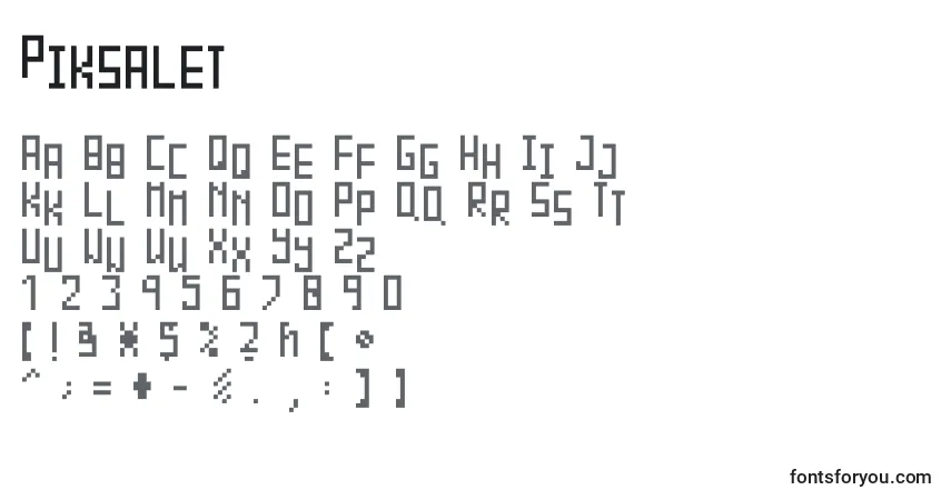 Czcionka Piksalet – alfabet, cyfry, specjalne znaki