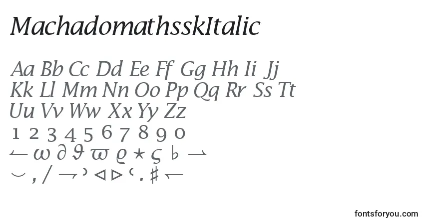 Schriftart MachadomathsskItalic – Alphabet, Zahlen, spezielle Symbole