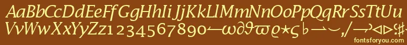 MachadomathsskItalic-fontti – keltaiset fontit ruskealla taustalla