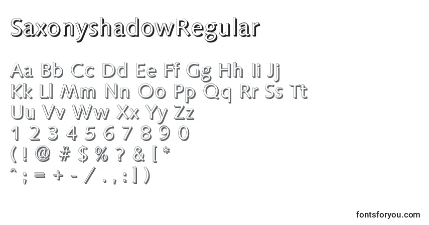 Czcionka SaxonyshadowRegular – alfabet, cyfry, specjalne znaki