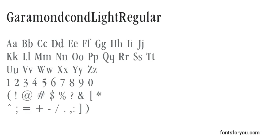 Czcionka GaramondcondLightRegular – alfabet, cyfry, specjalne znaki
