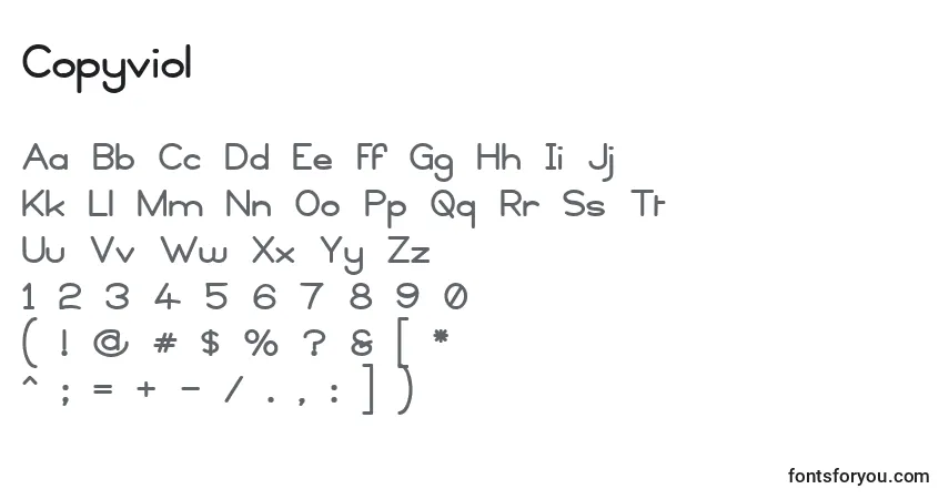 A fonte Copyviol – alfabeto, números, caracteres especiais