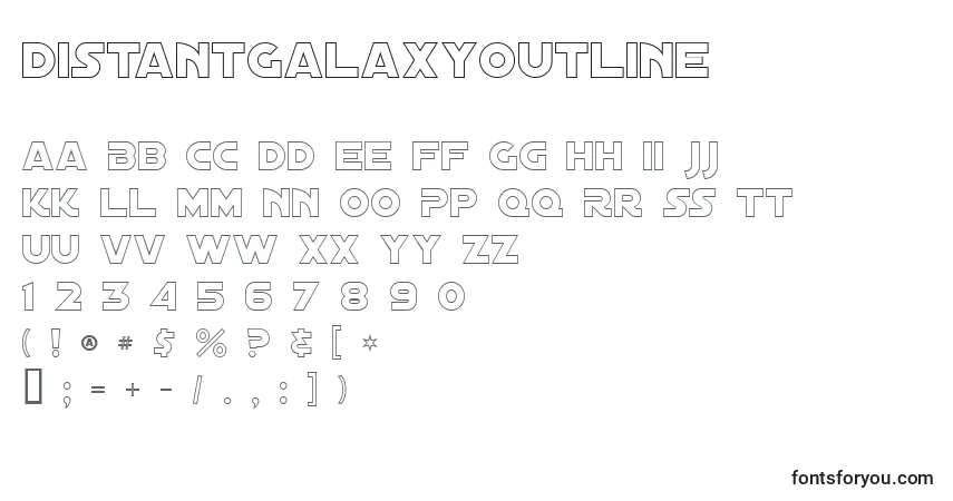 A fonte DistantGalaxyOutline – alfabeto, números, caracteres especiais