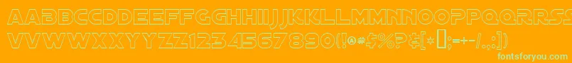 DistantGalaxyOutline-Schriftart – Grüne Schriften auf orangefarbenem Hintergrund