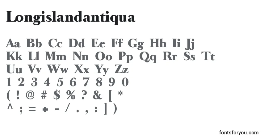 Czcionka Longislandantiqua – alfabet, cyfry, specjalne znaki