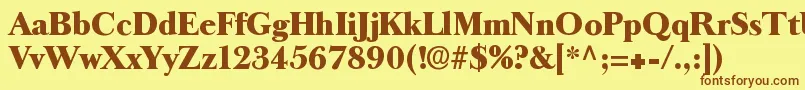 フォントLongislandantiqua – 茶色の文字が黄色の背景にあります。