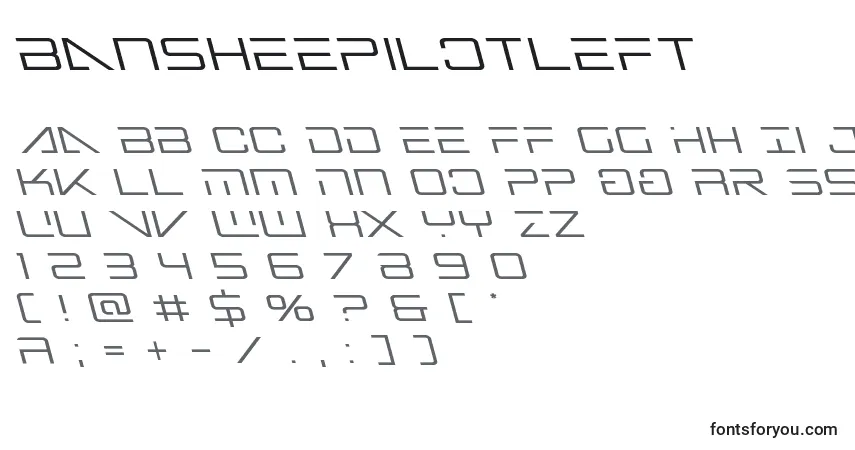 Czcionka Bansheepilotleft – alfabet, cyfry, specjalne znaki