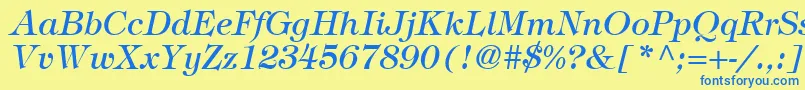 Fonte SophisticateSsiItalic – fontes azuis em um fundo amarelo