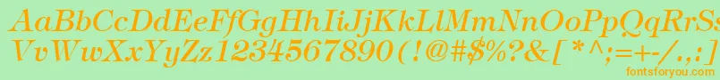 Fonte SophisticateSsiItalic – fontes laranjas em um fundo verde