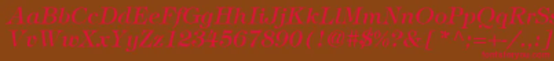 フォントSophisticateSsiItalic – 赤い文字が茶色の背景にあります。