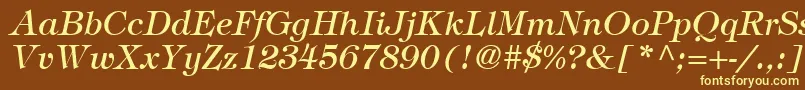 SophisticateSsiItalic-Schriftart – Gelbe Schriften auf braunem Hintergrund
