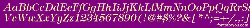 SophisticateSsiItalic-Schriftart – Gelbe Schriften auf violettem Hintergrund