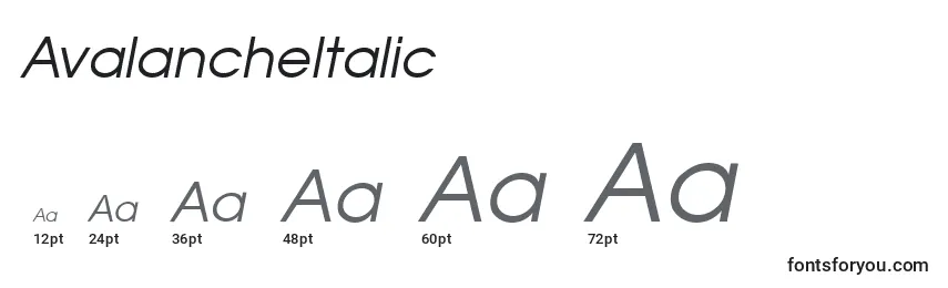 Размеры шрифта AvalancheItalic