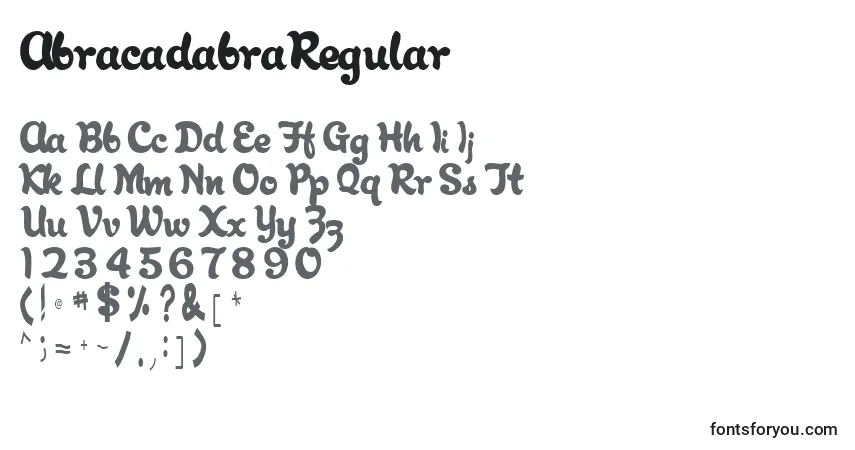 Czcionka AbracadabraRegular – alfabet, cyfry, specjalne znaki