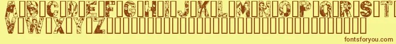 Saiba mais sobre a fonte PunkRock Fonte PunkRock – fontes marrons em um fundo amarelo