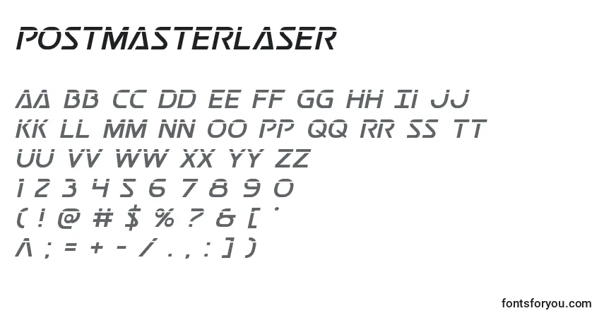 Schriftart Postmasterlaser – Alphabet, Zahlen, spezielle Symbole