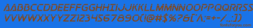 フォントPostmasterlaser – 茶色の文字が青い背景にあります。