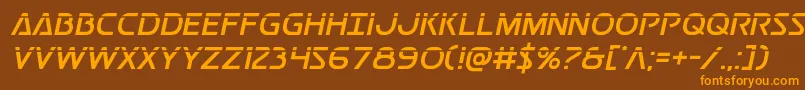 フォントPostmasterlaser – オレンジ色の文字が茶色の背景にあります。