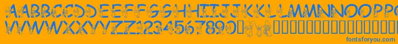 LmsHundredAcreHalloween-Schriftart – Blaue Schriften auf orangefarbenem Hintergrund