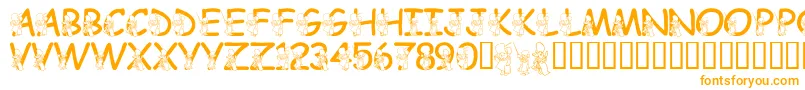 LmsHundredAcreHalloween-Schriftart – Orangefarbene Schriften auf weißem Hintergrund