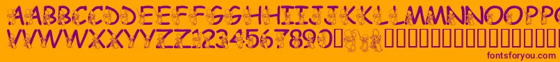 LmsHundredAcreHalloween-Schriftart – Violette Schriften auf orangefarbenem Hintergrund