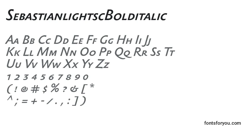 Шрифт SebastianlightscBolditalic – алфавит, цифры, специальные символы