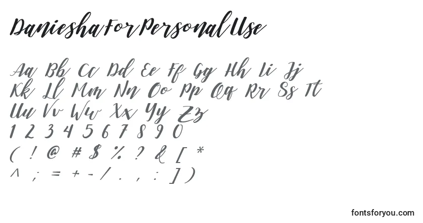 A fonte DanieshaForPersonalUse (75666) – alfabeto, números, caracteres especiais