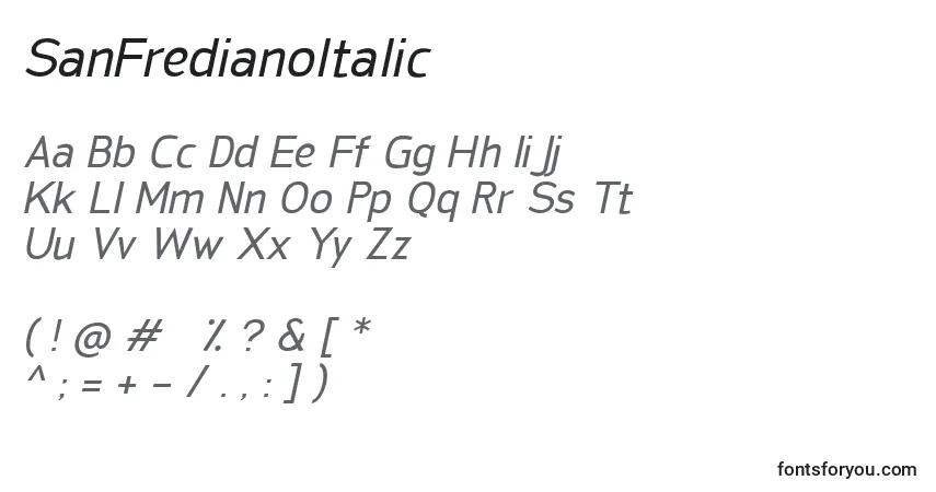 SanFredianoItalicフォント–アルファベット、数字、特殊文字
