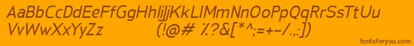 SanFredianoItalic-Schriftart – Braune Schriften auf orangefarbenem Hintergrund