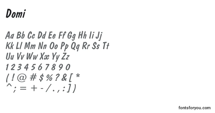 A fonte Domi – alfabeto, números, caracteres especiais