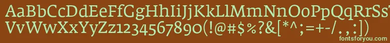 フォントFedraserifaproBook – 緑色の文字が茶色の背景にあります。