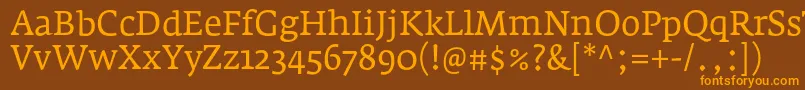 FedraserifaproBook-fontti – oranssit fontit ruskealla taustalla