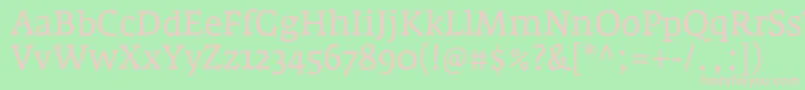FedraserifaproBook-fontti – vaaleanpunaiset fontit vihreällä taustalla