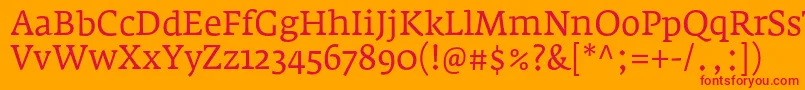 FedraserifaproBook-Schriftart – Rote Schriften auf orangefarbenem Hintergrund