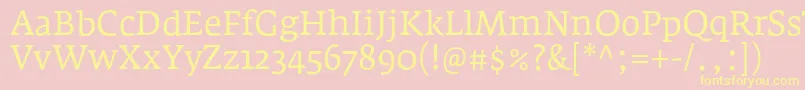FedraserifaproBook-fontti – keltaiset fontit vaaleanpunaisella taustalla