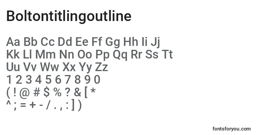 Czcionka Boltontitlingoutline – alfabet, cyfry, specjalne znaki