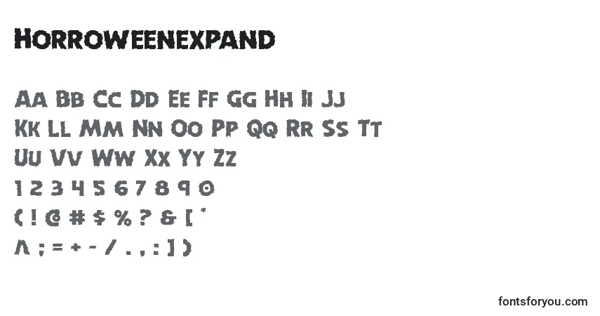Czcionka Horroweenexpand – alfabet, cyfry, specjalne znaki
