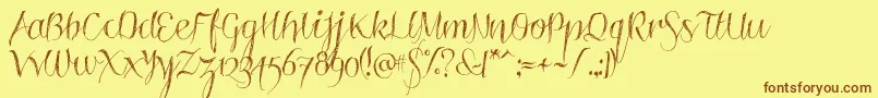 Roskrift-Schriftart – Braune Schriften auf gelbem Hintergrund